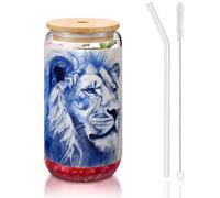 WZYCWB The Silent Lion 16oz bambù coperchio paglia tazza di vetro tazze da caffè ghiacciato carino tazze da tè freddo tazze da birra tazze ideali per bar accessori da bar regali estetici