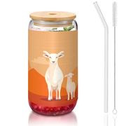 WZYCWB The Standing Lamb 16oz bambù coperchio paglia tazza di vetro tazze da caffè ghiacciato carino tazze da tè ghiacciato tazze da birra ideali per accessori bar caffè regali estetici