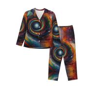 WZYCWB The vortex of art - Set pigiama da donna, elegante e caldo, comodo pigiama per la casa, Nero , L