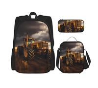 WZYCWB Tractor in the field, set di 3 pezzi, zaino per la scuola per studenti + astuccio + borsa per il pranzo, zaino di grande capacità