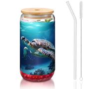 WZYCWB Turtles on Parade 16 once coperchio di bambù tazza di vetro tazza di vetro tazze da caffè ghiacciato carino tazze da tè ghiacciato tazze da birra ideali per accessori bar caffè regali estetici
