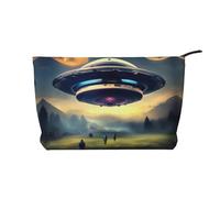 WZYCWB UFO Landing - Borsa cosmetica in velluto a coste, da donna, portatile, con cerniera, adatta per viaggi e conservazione quotidiana, cosmetici
