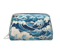 WZYCWB Ukiyo-e stile onde borsa cosmetica in pelle con tasche, borsa cosmetica portatile da viaggio, borsa cosmetica di grande capacità,