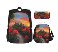 WZYCWB Un bellissimo set di zaino castello (set da 3 pezzi) - borsa per la scuola per studenti + astuccio + borsa per il pranzo, zaino di grande capacità