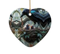 WZYCWB Un ciondolo in ceramica a forma di cuore a forma di corvo della foresta, perfetto per decorare l'albero di Natale in casa per feste invernali