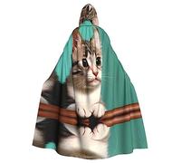 WZYCWB Un curioso gatto Halloween decorazione mantello, adulto grande dimensione cappuccio mantello unisex carnevale mantello per mascherata, gioco di ruolo