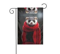 WZYCWB Un furetto con una sciarpa rossa Bandiere decorative da giardino stampate, piccole bandiere impermeabili per esterni, decorazione di atmosfera festosa