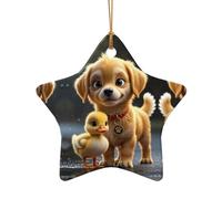 WZYCWB Un piccolo ciondolo in ceramica a forma di stella con anatroccolo giallo, perfetto per decorare l'albero di Natale in casa per feste invernali