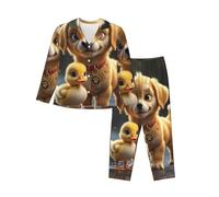 WZYCWB Un piccolo pigiama a maniche lunghe stampato con anatroccolo giallo - Morbido set da salotto in 2 pezzi, comodo pigiama autunno/inverno, Nero , M