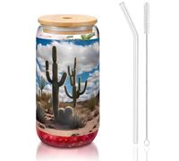 WZYCWB un sacco di cactus 16 once bambù coperchio paglia tazza di vetro tazze da caffè ghiacciato carino tazze da tè ghiacciato tazze da birra ideali per caffè accessori bar regali estetici