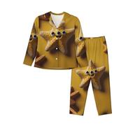 WZYCWB Un simpatico pigiama caldo a maniche lunghe con motivo stella marina, comodo e caldo abbigliamento da casa per autunno/inverno, Nero , S