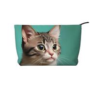 WZYCWB Una borsa cosmetica in velluto a coste con gatto curioso, borsa da donna portatile con cerniera, adatta per viaggi e conservazione quotidiana, cosmetici