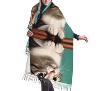 WZYCWB Una sciarpa lunga con nappe a forma di gatto curioso da donna, elegante e versatile autunno/inverno, scialle lavorato a maglia morbida, traspirante e calda