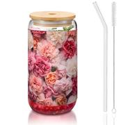 WZYCWB Vari fiori 16oz bambù coperchio paglia tazza di vetro tazze da caffè ghiacciato carino tazze da tè ghiacciato tazze da birra ideali per accessori bar caffè regali estetici