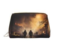WZYCWB Vigili del fuoco che combattono gli incendi Borsa cosmetica in pelle con tasche, borsa cosmetica portatile da viaggio, borsa cosmetica di grande capacità,