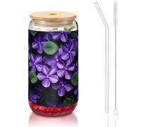 WZYCWB Violets in Bloom 16 once coperchio di bambù tazza di vetro tazza di vetro tazze da caffè ghiacciato carino tazze da tè ghiacciato tazze da birra ideali per caffè accessori bar regali estetici