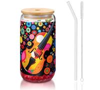 WZYCWB Violino Polka Dot Chart 16oz coperchio in bambù tazza di vetro tazza di vetro tazze da caffè ghiacciato carino tazze da tè ghiacciato tazze da birra ideali per caffè accessori bar regali