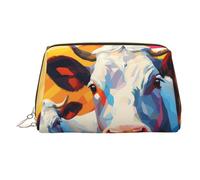 WZYCWB Weird Graffiti Borsa per cosmetici in pelle stampata - Borsa per cosmetici elegante e portatile, Pittura ad acquerello di due mucche, Taglia unica