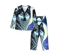 WZYCWB wolf under moon - Pigiama caldo a maniche lunghe, comodo e caldo, per autunno/inverno, Nero , M