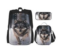 WZYCWB Wolves Campus Life - Set zaino (3 pezzi) - borsa per la scuola + astuccio + borsa per il pranzo, soddisfa tutte le esigenze quotidiane degli studenti. Nero, taglia unica, Nero , Taglia unica