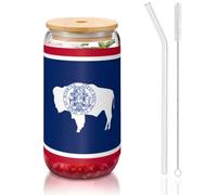 WZYCWB Wyoming State Flag 16oz bambù coperchio paglia tazza di vetro tazze da caffè ghiacciato carino tazze da tè ghiacciato tazze da birra tazze ideali per caffè bar accessori estetici regali