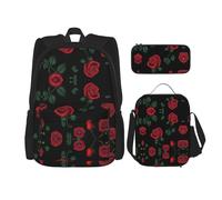 WZYCWB Yashen Rose - Zaino da scuola + astuccio + borsa portapranzo combinata, adatto per tutti i giorni