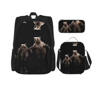 WZYCWB Zainetto Dancing Grizzly Bear (set da 3 pezzi), zaino di grande capacità, borsa per la scuola per studenti, astuccio, borsa per il pranzo