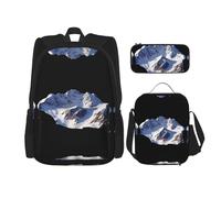 WZYCWB Zaino Alps Snow Mountains (set da 3 pezzi), zaino di grande capacità, borsa per la scuola per studenti, astuccio, borsa per il pranzo