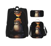 WZYCWB Zaino Beaver con cappello (set da 3 pezzi), zaino di grande capacità, borsa per la scuola per studenti, astuccio, borsa per il pranzo