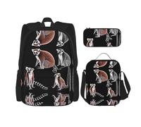 WZYCWB Zaino Clever Lemur (set da 3 pezzi), zaino di grande capacità, borsa per la scuola per studenti, astuccio, borsa per il pranzo
