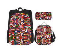 WZYCWB Zaino collezione bandiera nazionale (set da 3 pezzi), zaino di grande capacità, borsa per la scuola per studenti, astuccio, borsa per il pranzo combinazione