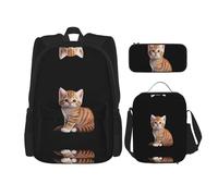 WZYCWB Zaino con grazioso gatto (set da 3 pezzi), zaino di grande capacità, borsa per la scuola per studenti, astuccio, borsa per il pranzo