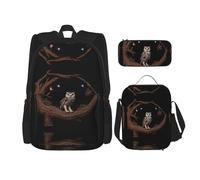 WZYCWB Zaino con gufo sotto il cielo stellato (set da 3 pezzi), zaino di grande capacità, borsa per la scuola per studenti, astuccio, borsa per il pranzo