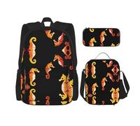WZYCWB Zaino con molti cavallucci marini (set da 3 pezzi), zaino di grande capacità, borsa per la scuola per studenti, astuccio, borsa per il pranzo