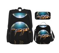 WZYCWB Zaino con tartaruga tropicale (set da 3 pezzi), zaino di grande capacità, borsa per la scuola per studenti, astuccio, borsa per il pranzo