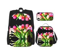 WZYCWB Zaino con tulipani luminosi (set da 3 pezzi), zaino di grande capacità, borsa per la scuola per studenti, astuccio, borsa per il pranzo