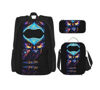 WZYCWB Zaino Cosmic Owl (set da 3 pezzi), zaino di grande capacità, borsa per la scuola per studenti, astuccio, borsa per il pranzo