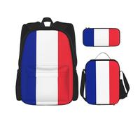 WZYCWB Zaino da scuola con bandiera francese, astuccio per matite e portapranzo, adatto per tutti i giorni