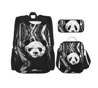 WZYCWB Zaino da scuola con disegno panda bianco e nero + astuccio + borsa per il pranzo zaino combinato adatto per gli spostamenti quotidiani