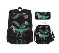 WZYCWB Zaino digitale Dragon (set da 3 pezzi), zaino di grande capacità, borsa per la scuola per studenti, astuccio, borsa per il pranzo