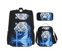 WZYCWB Zaino Fierce White Tiger (set da 3 pezzi), zaino di grande capacità, borsa per la scuola per studenti, astuccio, borsa per il pranzo