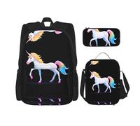 WZYCWB Zaino Holo Unicorn (set da 3 pezzi), zaino di grande capacità, borsa per la scuola per studenti, astuccio, borsa per il pranzo
