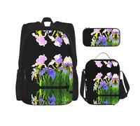 WZYCWB Zaino Iris Flowers in the sun (set da 3 pezzi), zaino di grande capacità, borsa per la scuola per studenti, astuccio, borsa per il pranzo