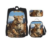 WZYCWB Zaino Leopard in cerca di preda (set da 3 pezzi), zaino di grande capacità, borsa per la scuola per studenti, astuccio, borsa per il pranzo
