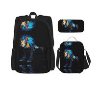 WZYCWB Zaino Mech Lion (set da 3 pezzi), zaino di grande capacità, borsa per la scuola per studenti, astuccio, borsa per il pranzo