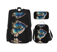 WZYCWB Zaino Mediterraneo (set da 3 pezzi), zaino di grande capacità, borsa per la scuola per studenti, astuccio, borsa per il pranzo