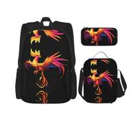 WZYCWB Zaino Mythical Phoenix (set da 3 pezzi), zaino di grande capacità, borsa per la scuola per studenti, astuccio, borsa per il pranzo