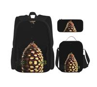 WZYCWB Zaino olografico a forma di pigna (set da 3 pezzi), zaino di grande capacità, borsa per la scuola per studenti, astuccio, borsa per il pranzo