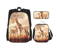 WZYCWB Zaino per la scuola con giraffa madre e bambino + astuccio + borsa per il pranzo zaino combinato adatto per gli spostamenti quotidiani