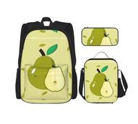 WZYCWB Zaino per la scuola con motivo pera + astuccio + borsa per il pranzo zaino combinato adatto per tutti i giorni